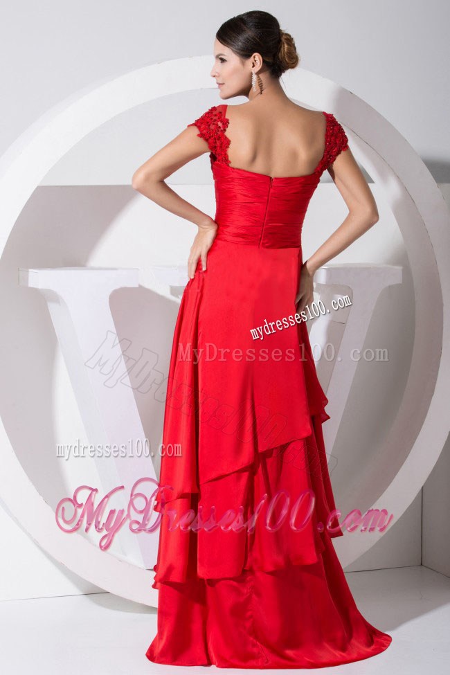 Beading and Ruching Red Column Brush Train Prom Dress For 2013