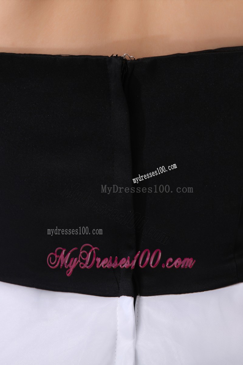 Black and White Knee-length Hand Made Flower Prom Dress