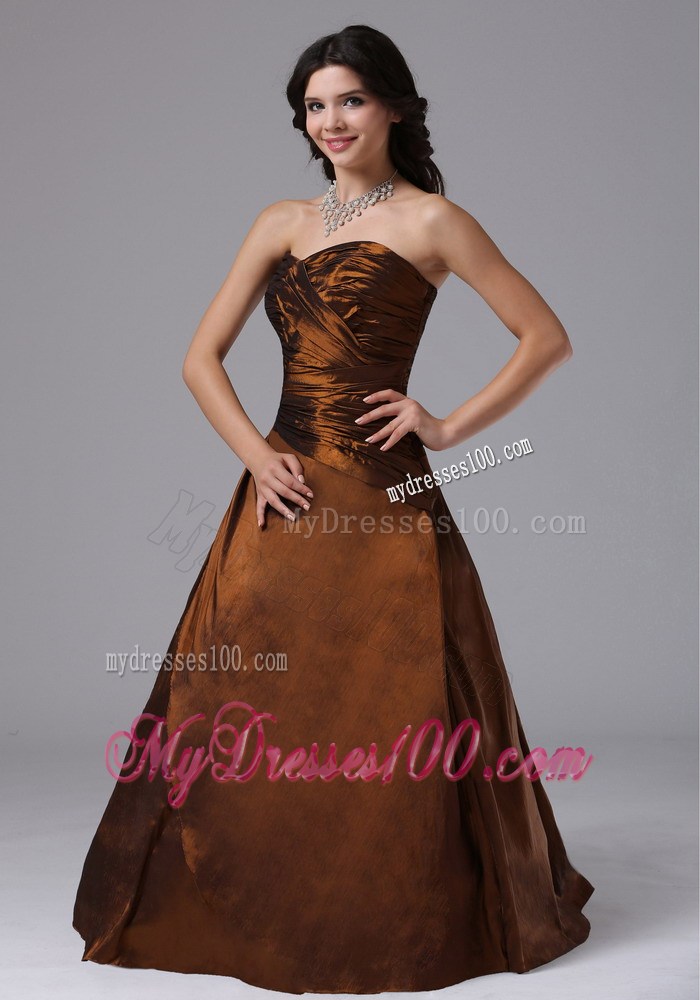 Brown Ruched Bodice 2013 Plus Size Prom Dress With Sweetheart