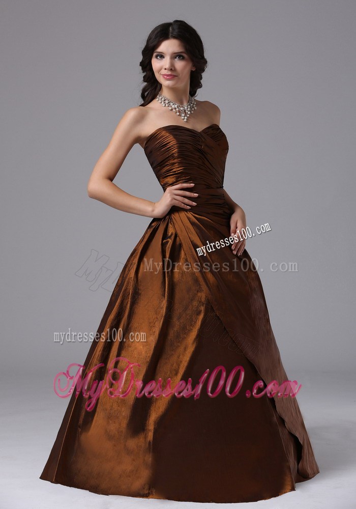Brown Ruched Bodice 2013 Plus Size Prom Dress With Sweetheart