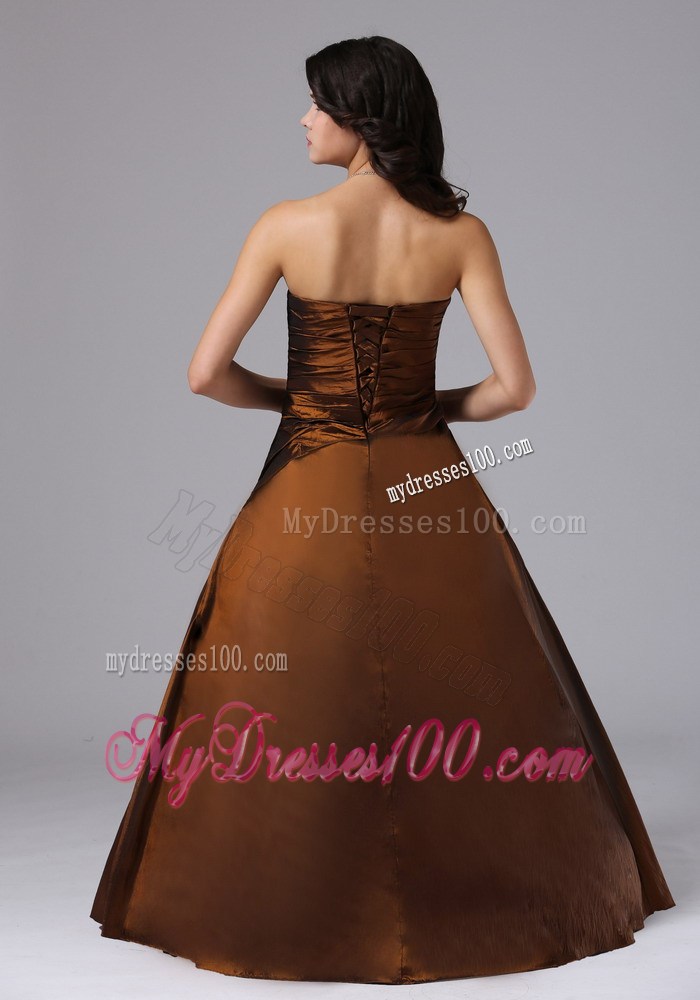 Brown Ruched Bodice 2013 Plus Size Prom Dress With Sweetheart