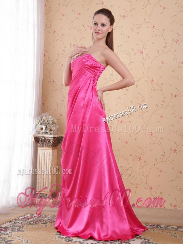 Hot Pink Empire Sweetheart Beading and Ruche Dress for Prom