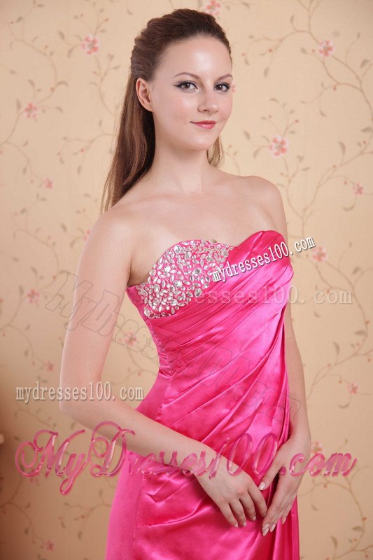 Hot Pink Empire Sweetheart Beading and Ruche Dress for Prom