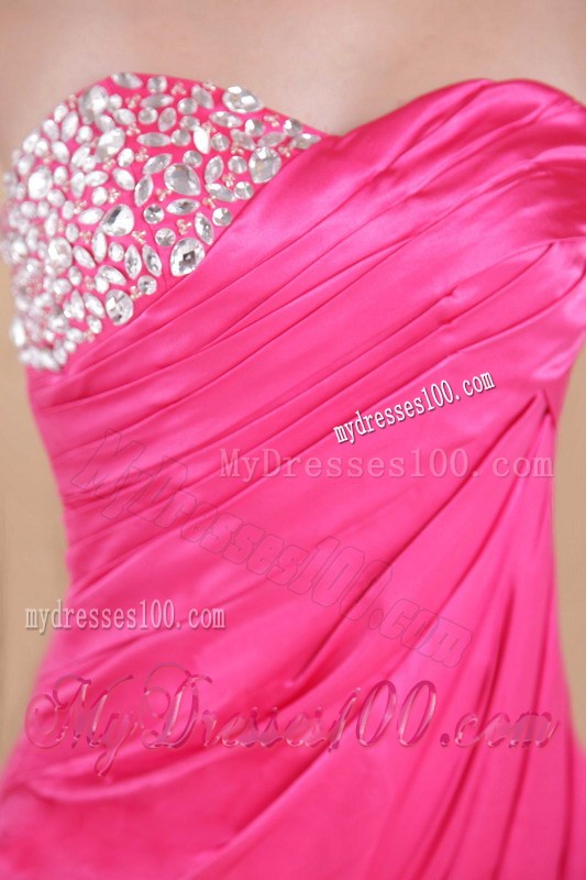 Hot Pink Empire Sweetheart Beading and Ruche Dress for Prom