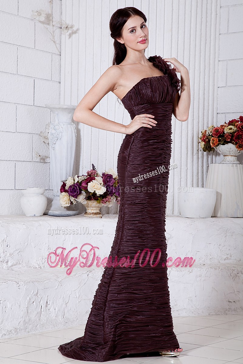 Burgundy Mermaid One Shoulder Hand Made Flowers Prom Dress