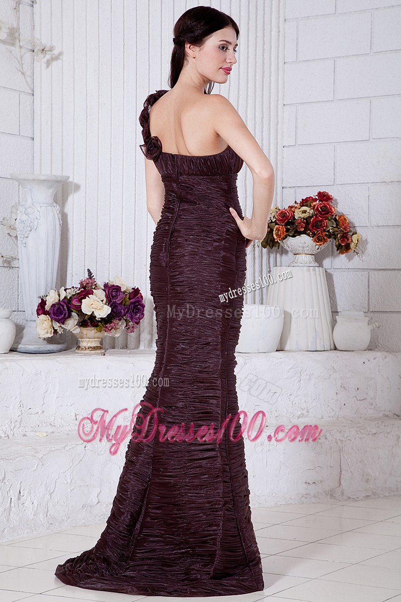 Burgundy Mermaid One Shoulder Hand Made Flowers Prom Dress