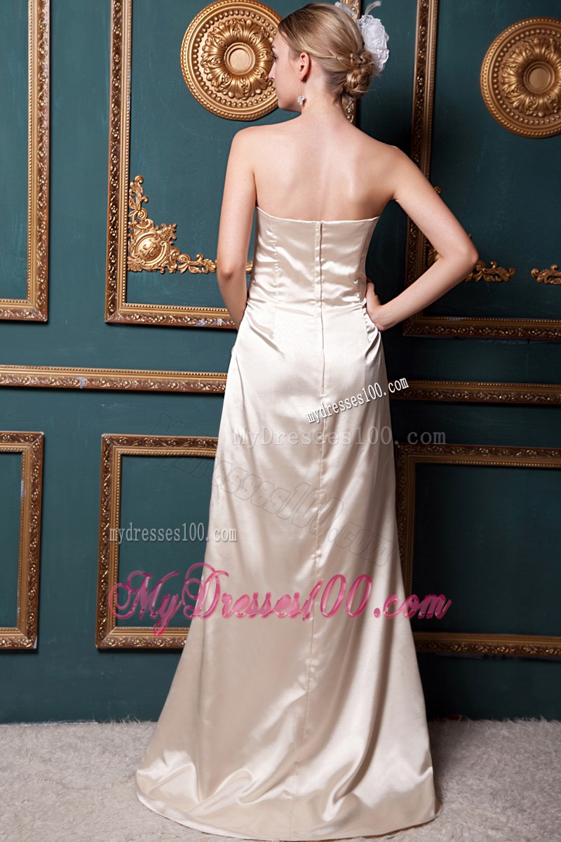 Column Sweetheart Brush Train Beading Prom Dress in Champagne