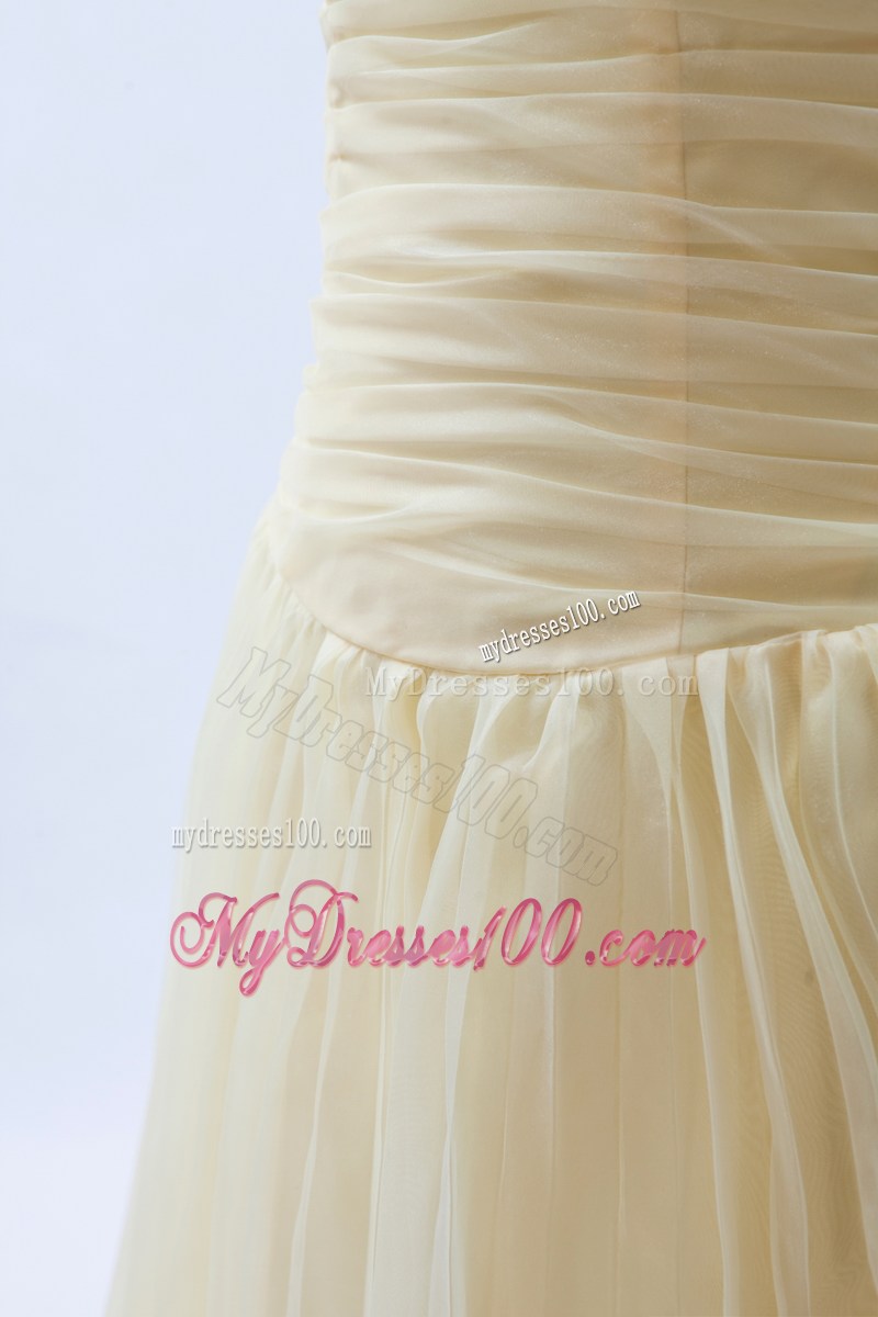 Champagne Princess Halter Ruche Prom Dress in Knee-length