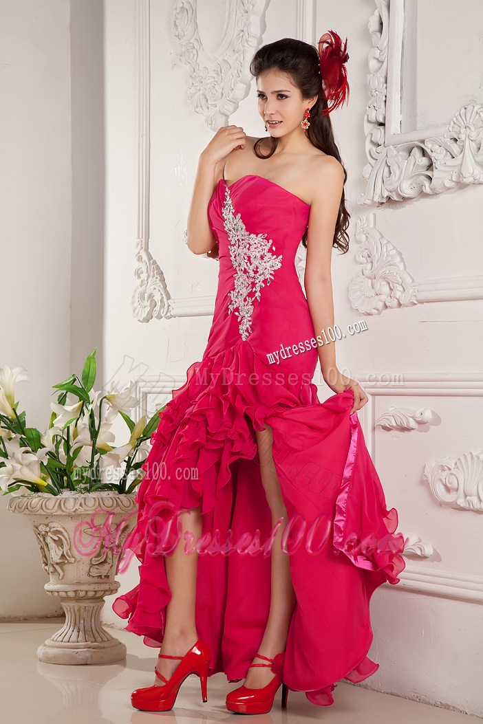 Hot Pink Ankle-length Sweetheart Prom Dress with Ruffles Layered