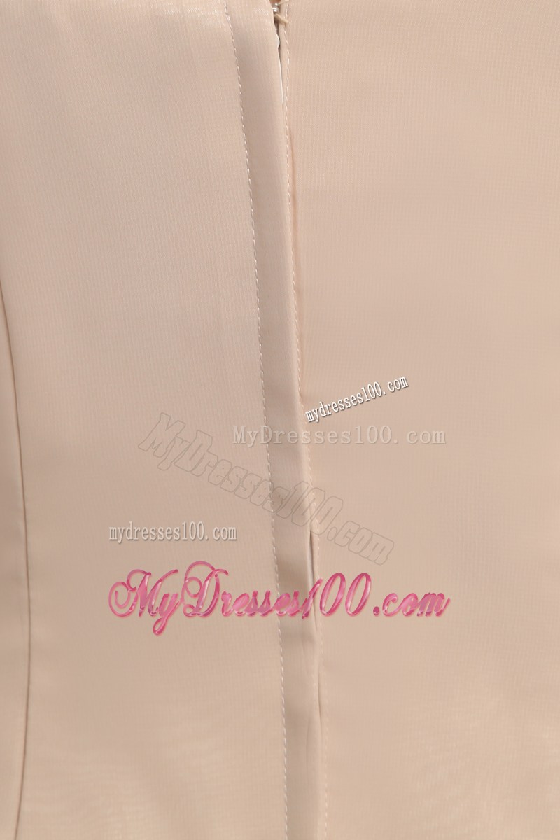 Champagne Empire Brush Train Ruching Prom Dress with Straps