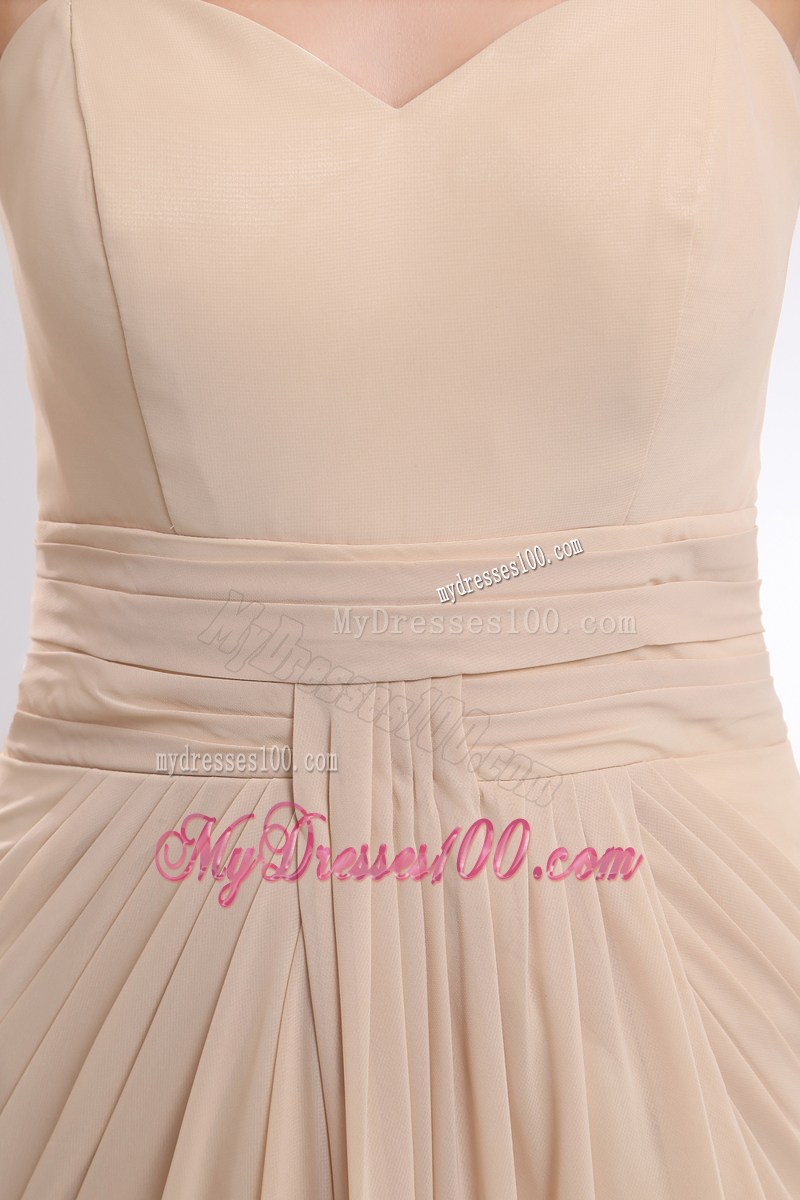 Champagne Empire Brush Train Ruching Prom Dress with Straps