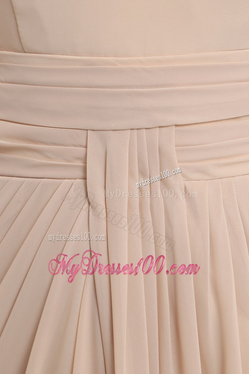 Champagne Empire Brush Train Ruching Prom Dress with Straps