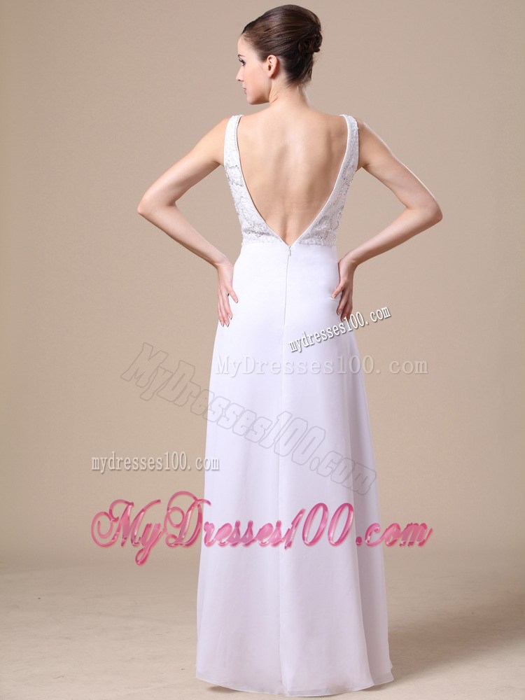 Elegant V-neck Empire Beading Backless Prom Dress in White