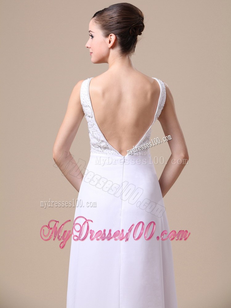 Elegant V-neck Empire Beading Backless Prom Dress in White
