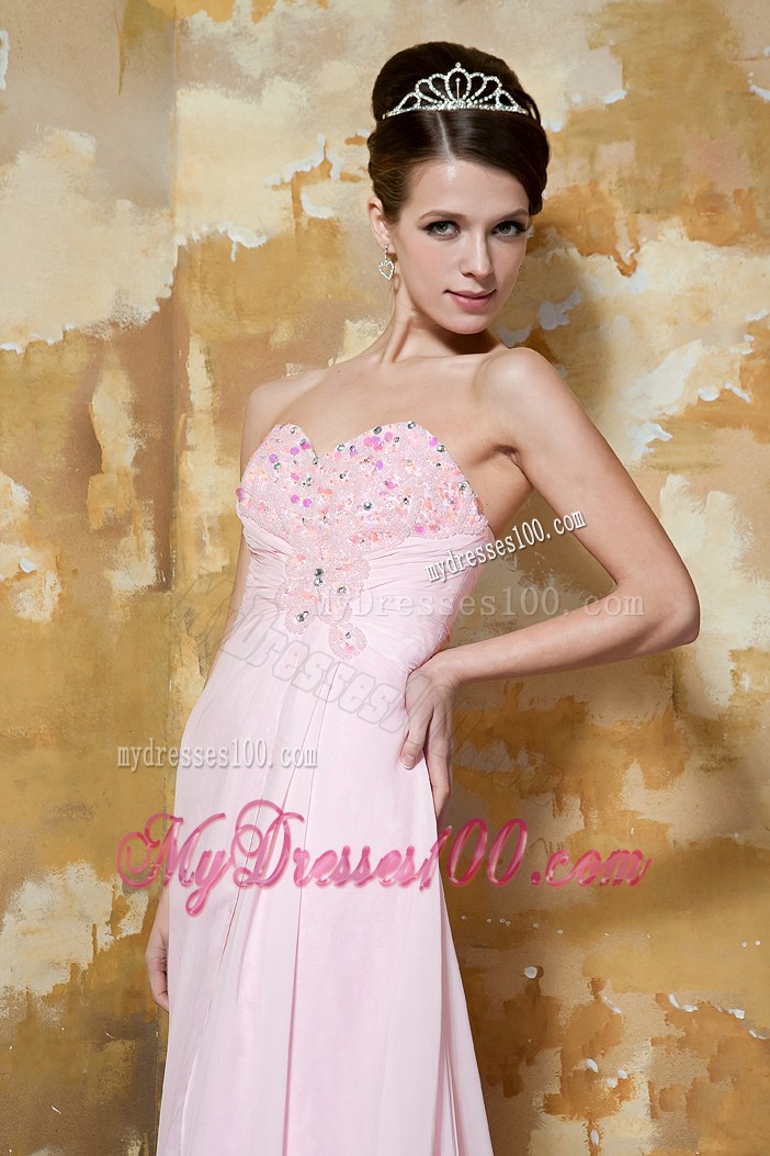 Light Pink Empire Sweetheart Brush Train Prom Dress with Beading