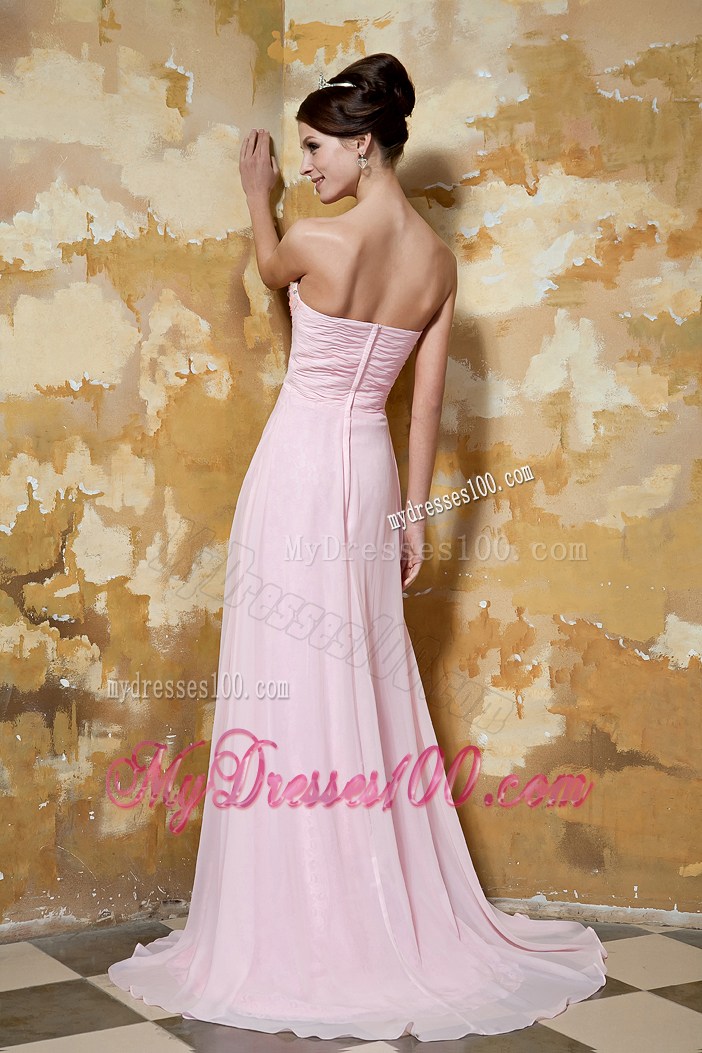 Light Pink Empire Sweetheart Brush Train Prom Dress with Beading