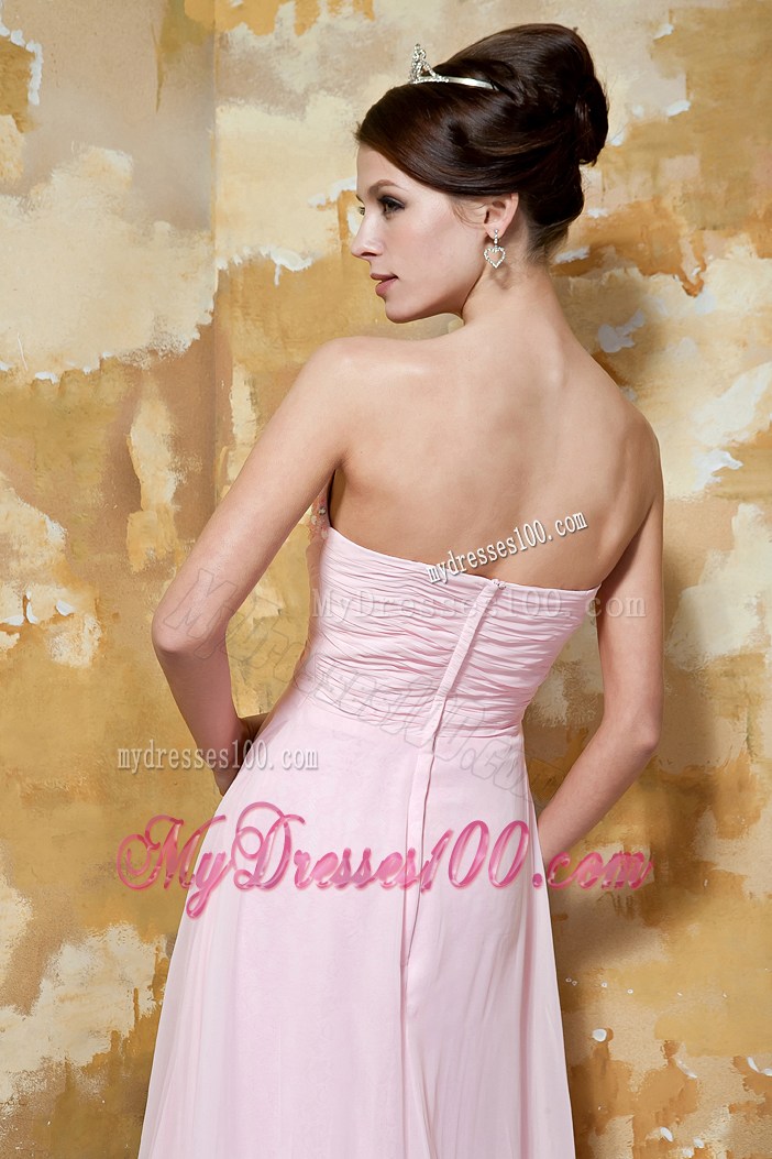 Light Pink Empire Sweetheart Brush Train Prom Dress with Beading