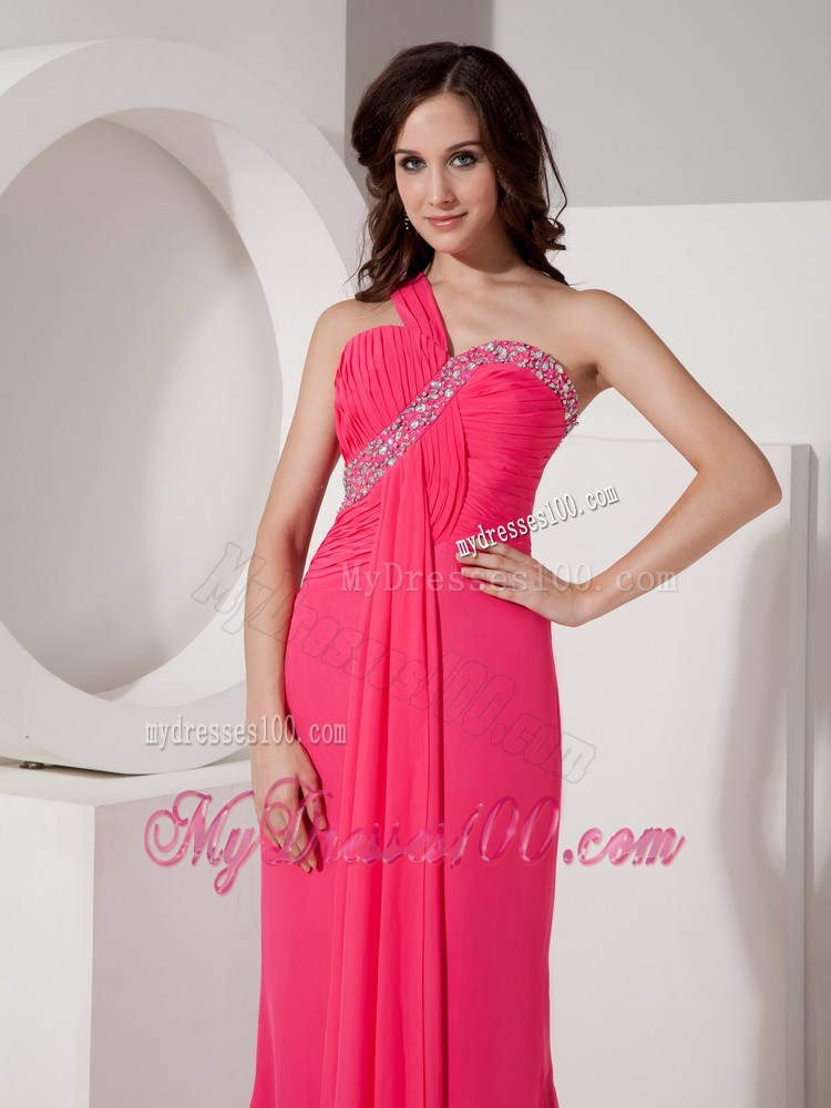 Beading Column Popular Hot Pink Prom Dress with One Shoulder