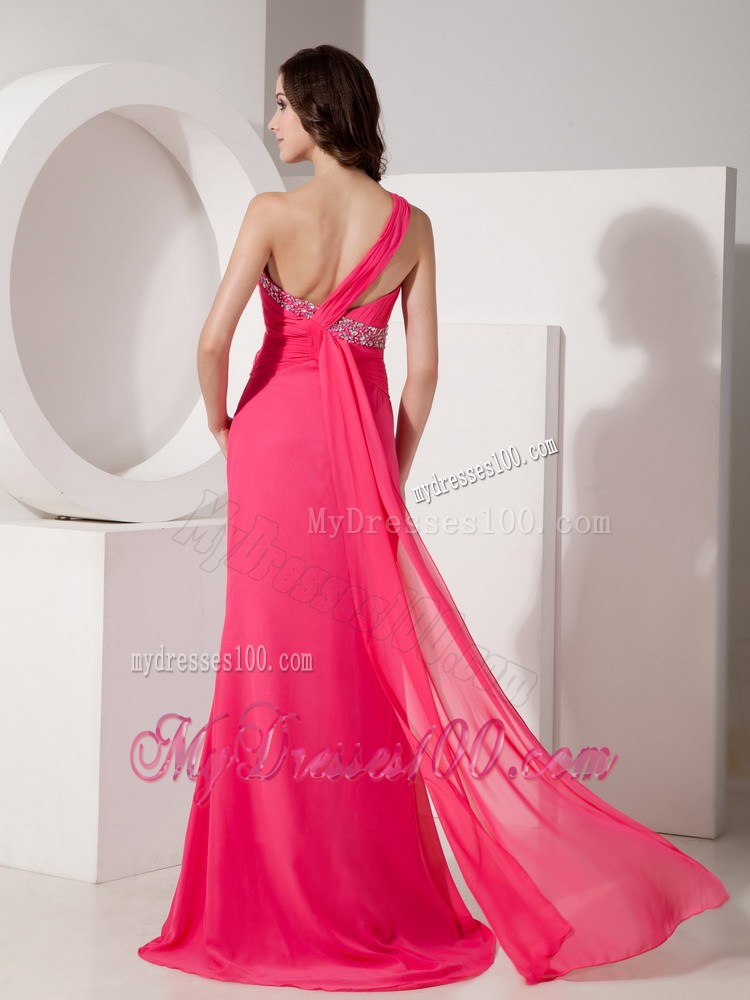 Beading Column Popular Hot Pink Prom Dress with One Shoulder