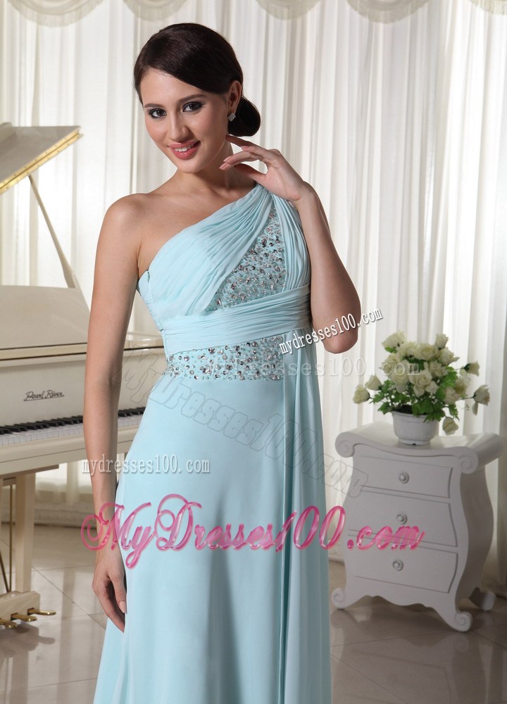 Light Blue One Shoulder Beaded Prom Dress For Custom Made