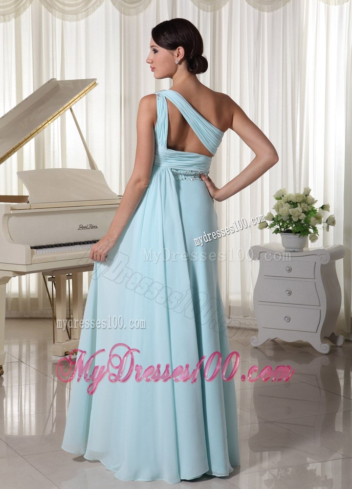 Light Blue One Shoulder Beaded Prom Dress For Custom Made