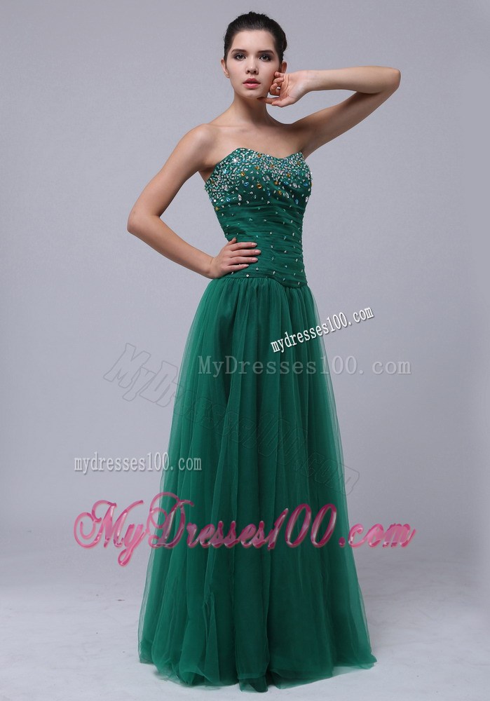 Beaded Decorate Bust Strapless Long For Dark Green Prom Dress