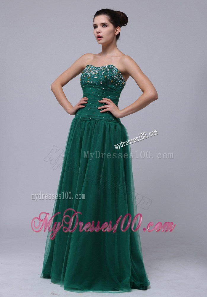 Beaded Decorate Bust Strapless Long For Dark Green Prom Dress