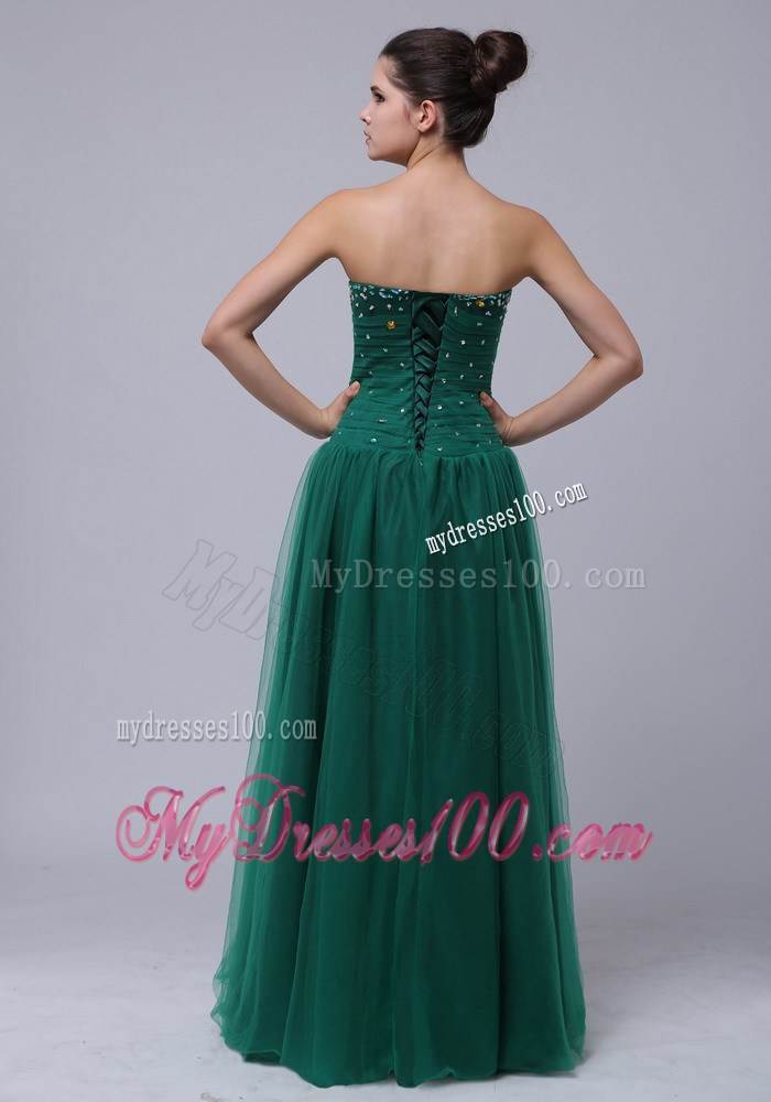 Beaded Decorate Bust Strapless Long For Dark Green Prom Dress