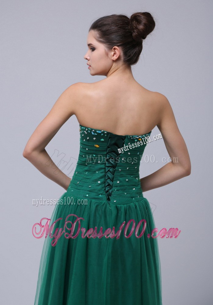 Beaded Decorate Bust Strapless Long For Dark Green Prom Dress