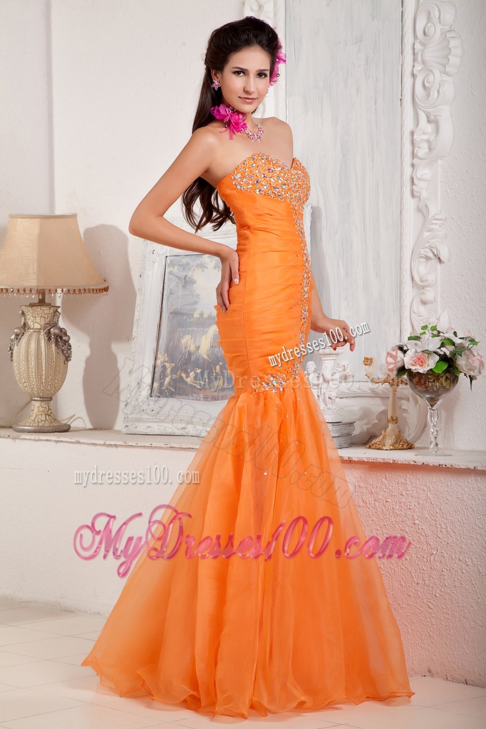 Elegant Orange Mermaid Sweetheart Beading Prom Pageant Dress