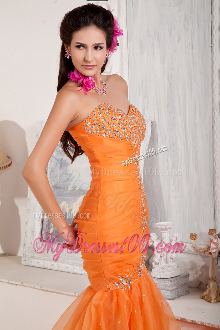 Elegant Orange Mermaid Sweetheart Beading Prom Pageant Dress
