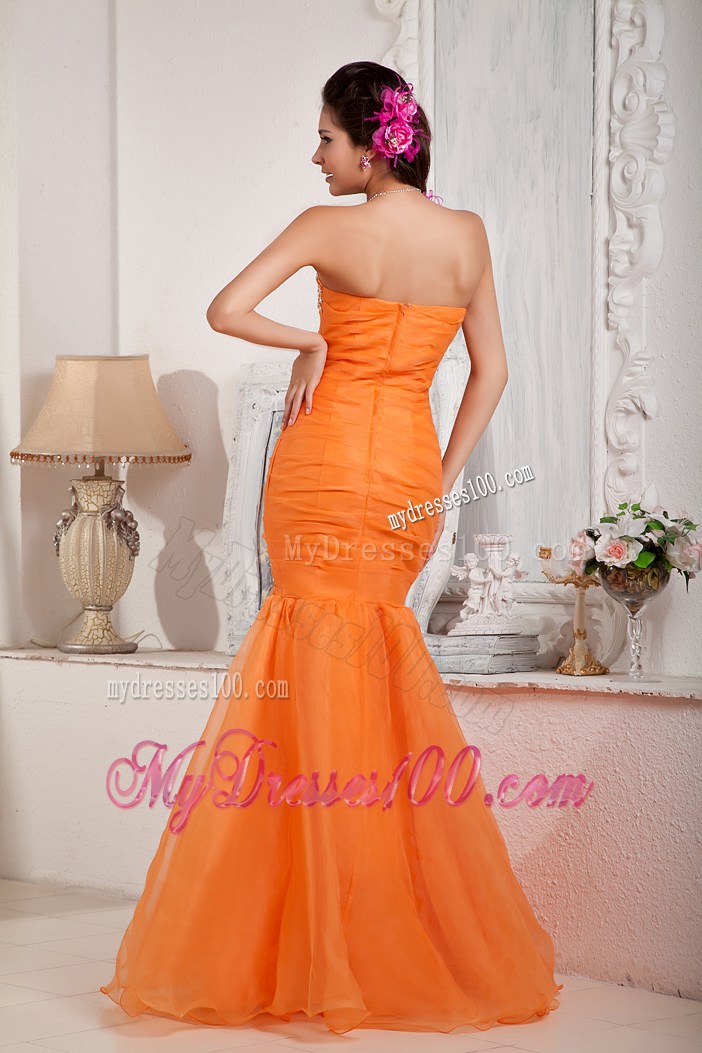 Elegant Orange Mermaid Sweetheart Beading Prom Pageant Dress