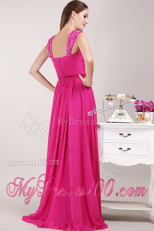 Fuchsia Empire Straps Floor-length Beading Prom Pageant Dress
