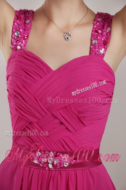 Fuchsia Empire Straps Floor-length Beading Prom Pageant Dress
