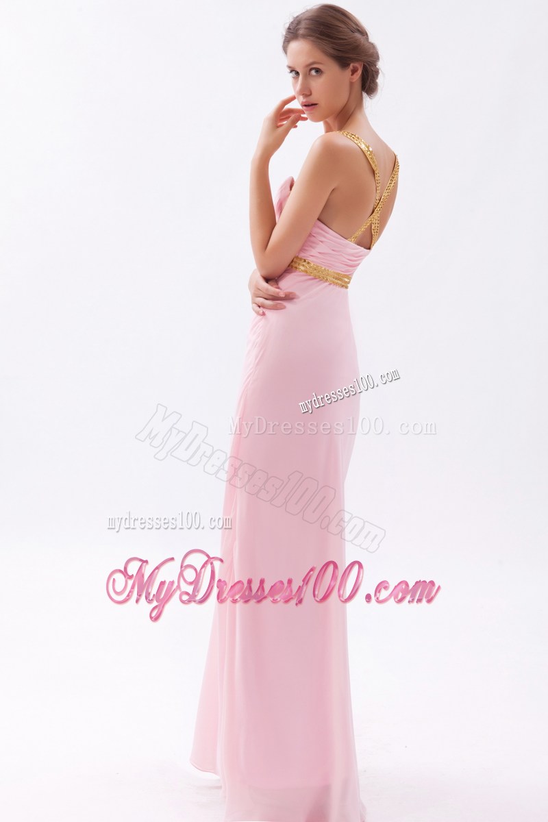 Baby Pink Column Sheath Straps Prom Dress with Sequins