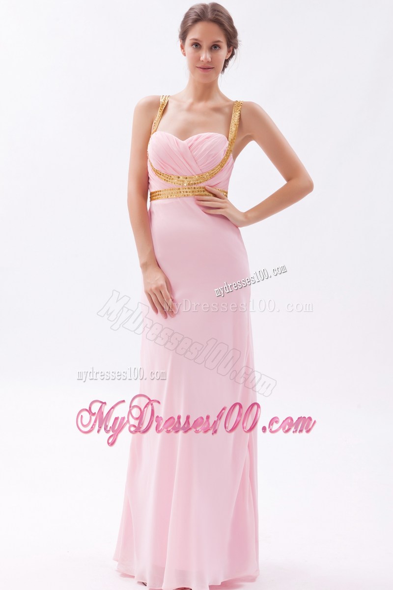 Baby Pink Column Sheath Straps Prom Dress with Sequins