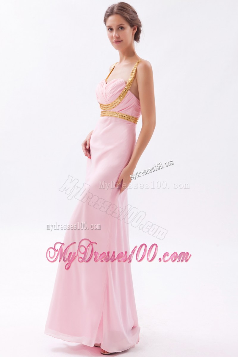 Baby Pink Column Sheath Straps Prom Dress with Sequins