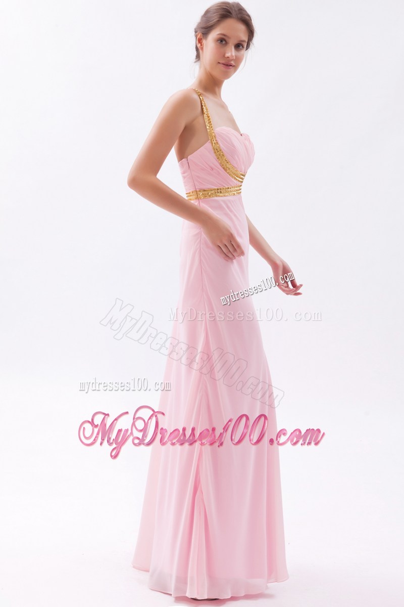 Baby Pink Column Sheath Straps Prom Dress with Sequins
