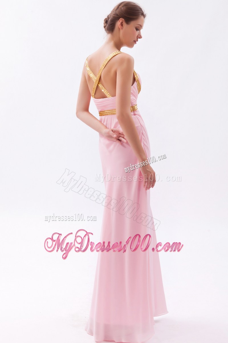 Baby Pink Column Sheath Straps Prom Dress with Sequins