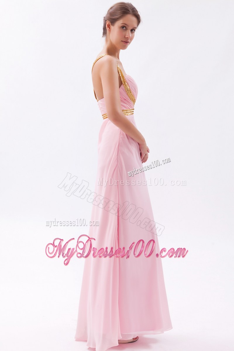 Baby Pink Column Sheath Straps Prom Dress with Sequins