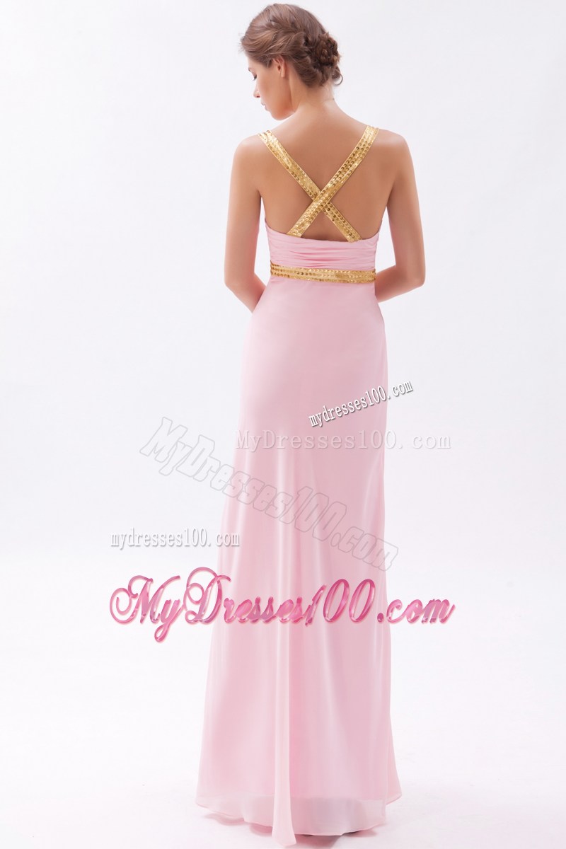 Baby Pink Column Sheath Straps Prom Dress with Sequins