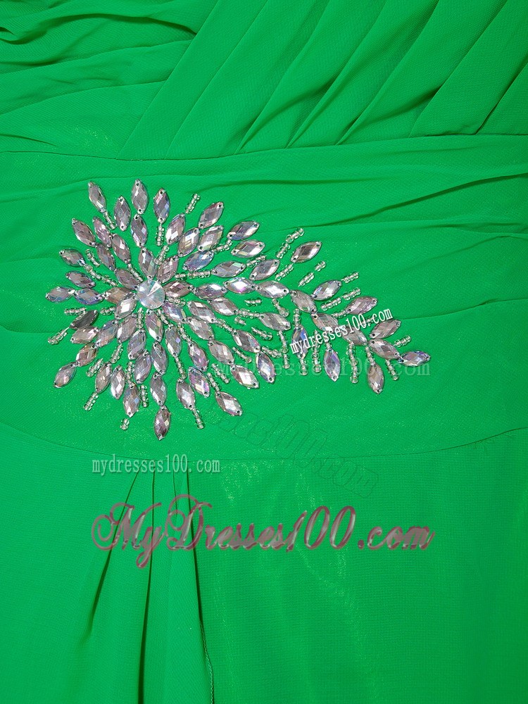 Green Empire One Shoulder Floor-length Beading Prom Dress