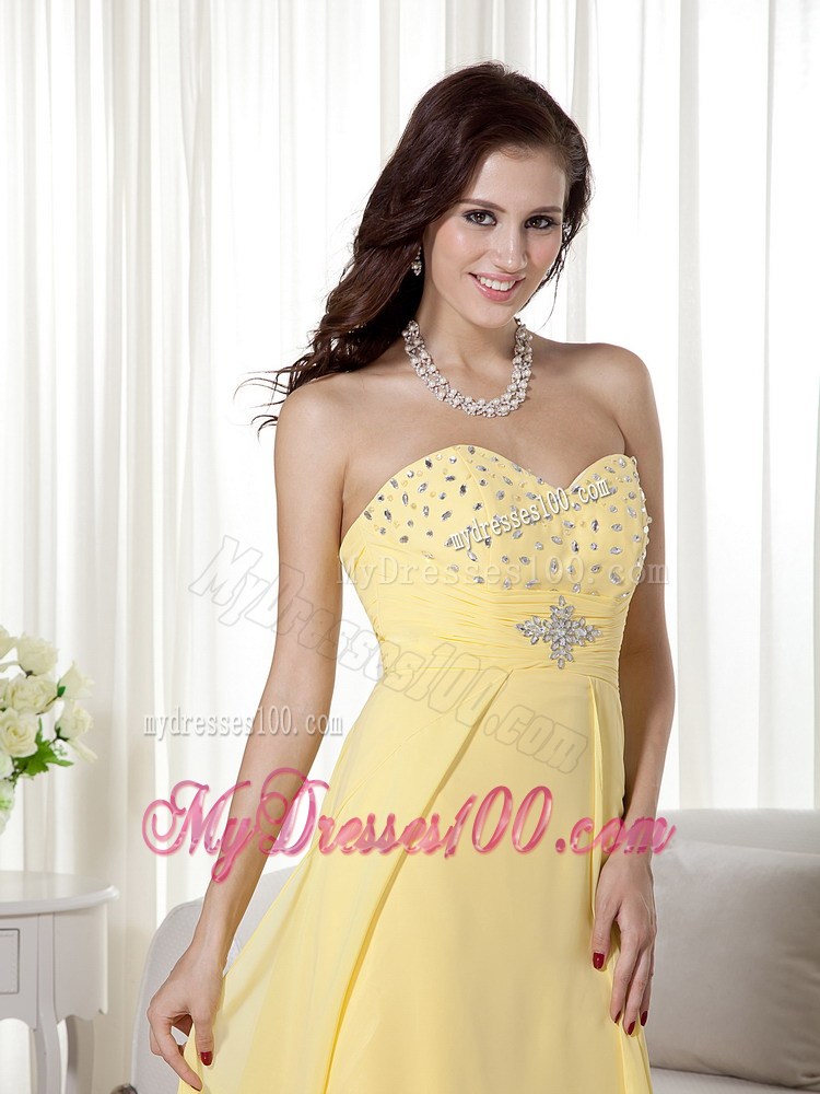 Yellow Column Sheath Sweetheart High-low Beading Prom Dress