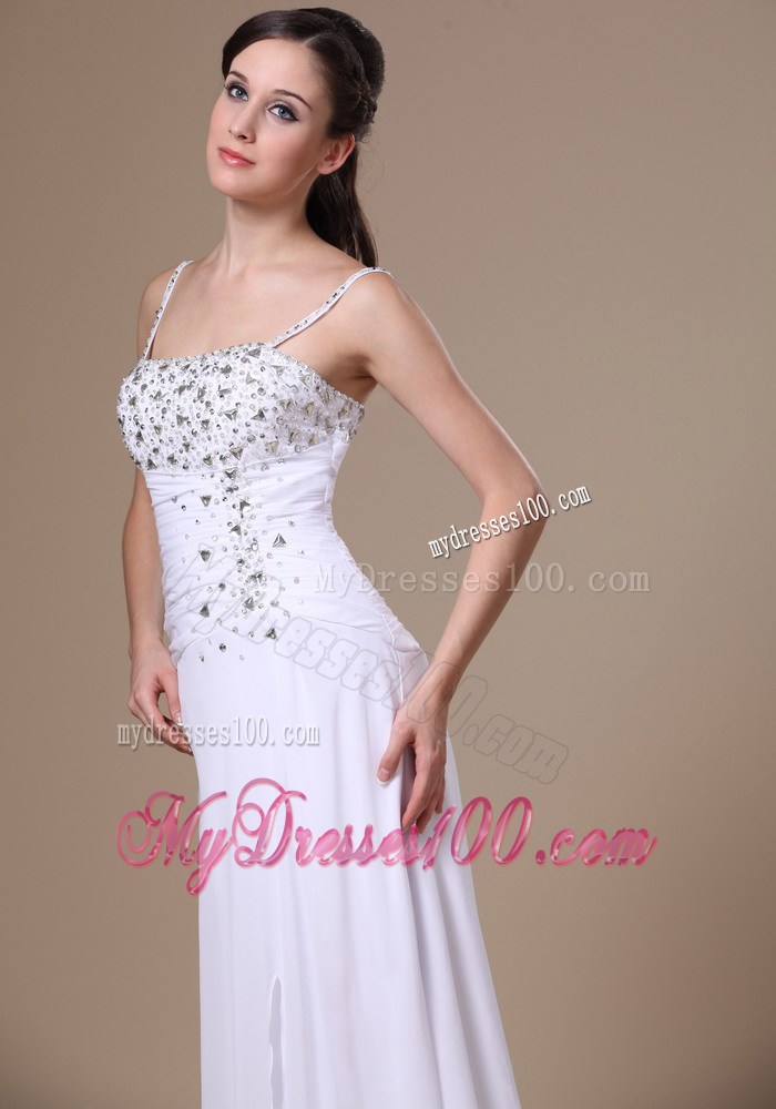 High Slit Column Beaded Decorate Shoulder Straps Prom Dress