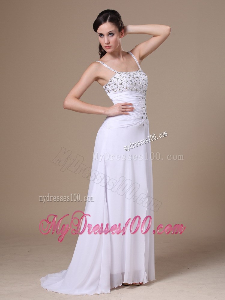 High Slit Column Beaded Decorate Shoulder Straps Prom Dress