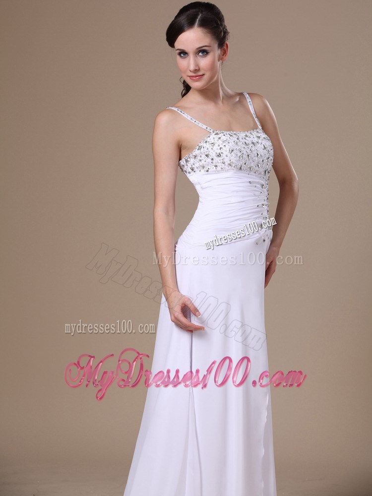 High Slit Column Beaded Decorate Shoulder Straps Prom Dress
