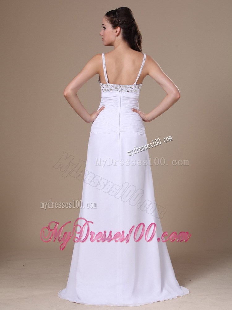 High Slit Column Beaded Decorate Shoulder Straps Prom Dress