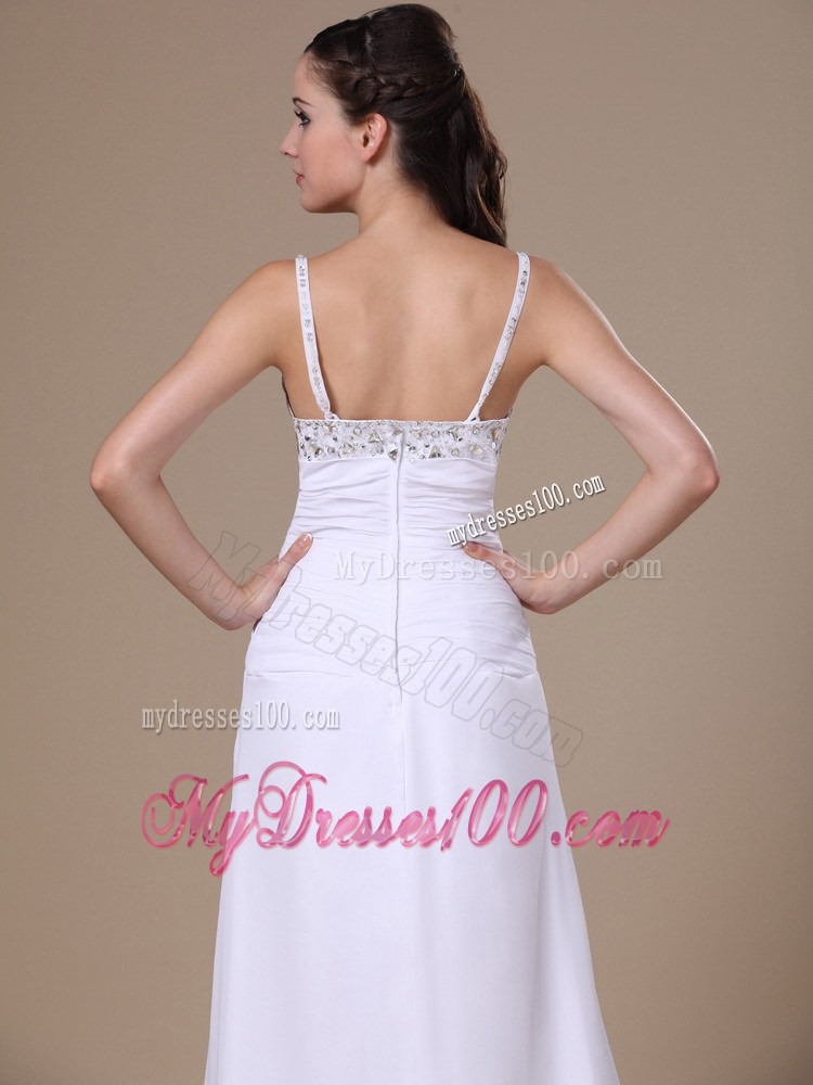 High Slit Column Beaded Decorate Shoulder Straps Prom Dress