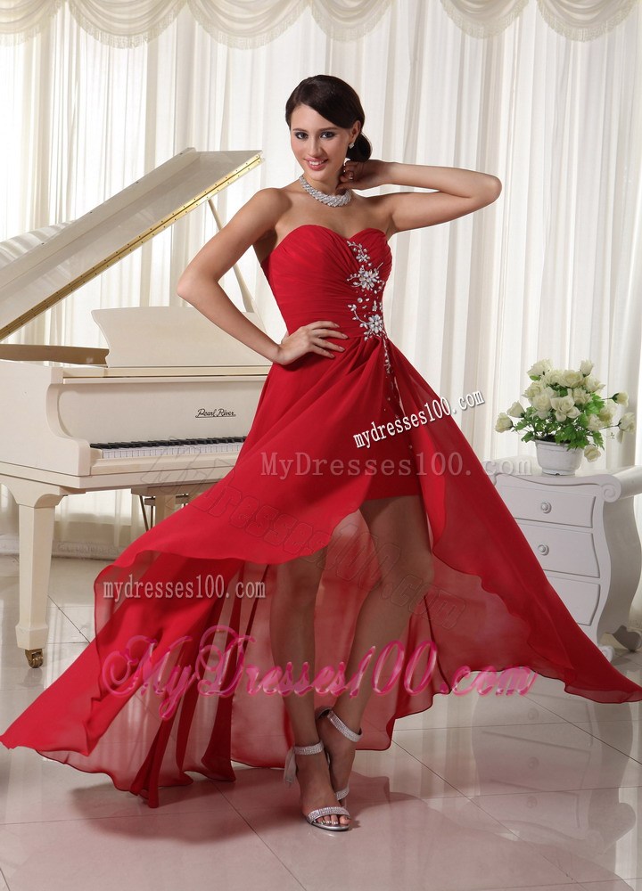 High-low Beaded Sweetheart Prom Homecoming Dress in Red
