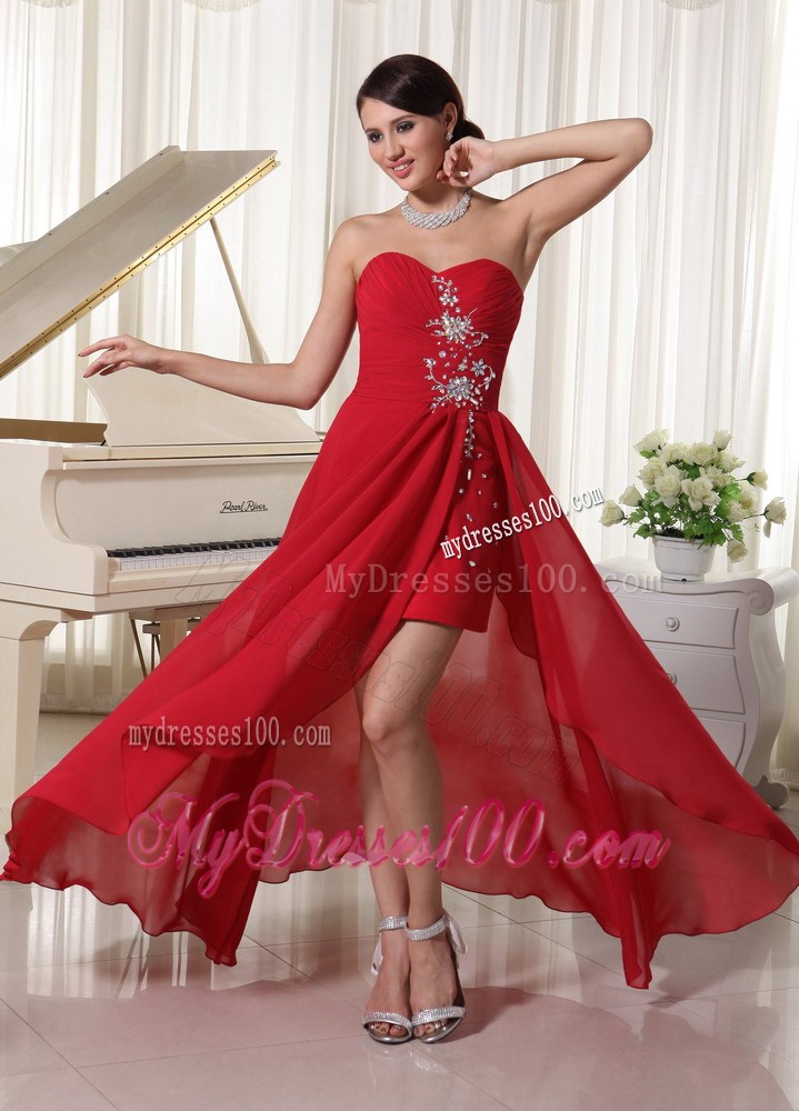 High-low Beaded Sweetheart Prom Homecoming Dress in Red